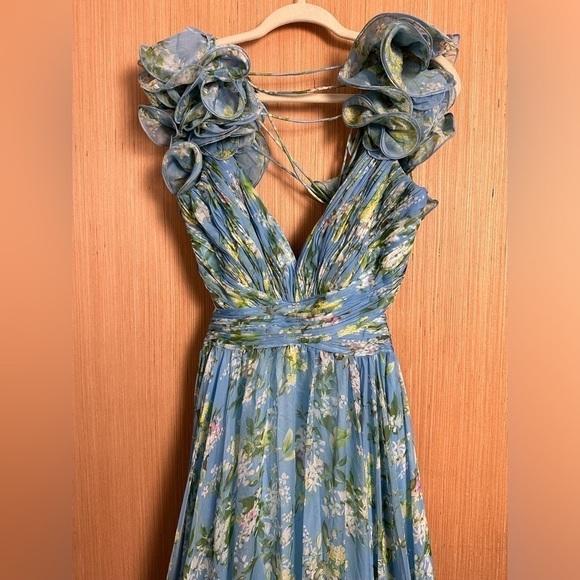 Mac Duggal Ruffle Tiered Floral Cut-Out Chiffon Gown, Size 12 (v) - Picture 5 of 16